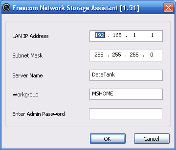 Konfiguracja ustawień podstawowych Freecom Data Tank Gateway W tym menu można przyporządkować Freecom Data Tank Gateway adres IP, maskę podsieci, nazwę urządzenia, jak również nazwę grupy roboczej.