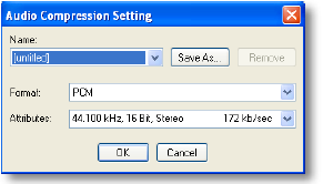 f. Aby zmienić kompresję dźwięku, naciśnij Audio Compression Setting w celu otwarcia okna ustawień. Wybierz odpowiednią jakość, format i atrybuty w odpowiednich polach.