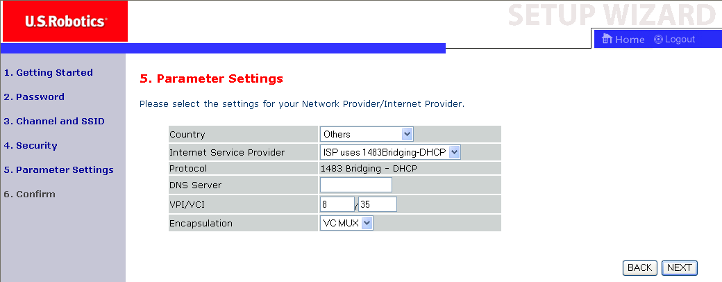 KREATOR KONFIGURACJI Ustawianie parametrów Usługodawca internetowy korzysta z techniki 1483 Bridging-DHCP (mostowanie i DHCP według standardu RFC 1483) Wprowadź ustawienia mostowania uzyskane od