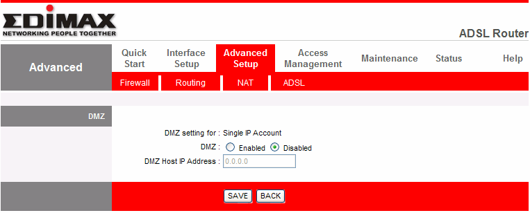 Parametr DMZ setting for /Ustawienie DMZ dla/ DMZ DMZ Host IP Address Opis Pokazuje, czy ustawienie DMZ jest określone dla pojedynczego, czy wielorakiego Adresu IP.