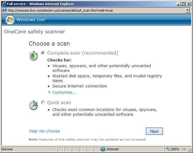 Live OneCare Safety Scanner