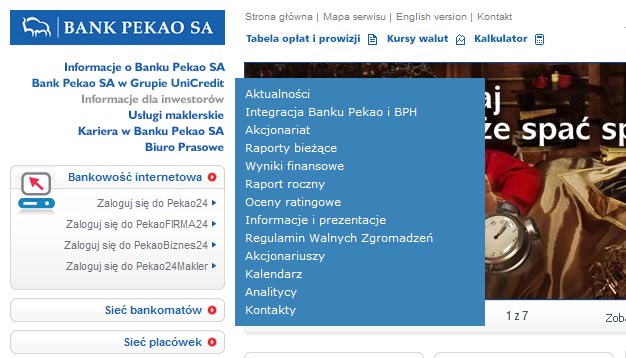 Nawigację w serwisie Banku Polskiej Spółdzielczości również można uznać za udaną, choć zastrzeżenia budzi konstrukcja menu.