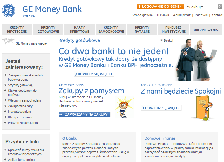 Inne wyróżnione strony, które otrzymały prawie maksymalną ocenę to ING Bank Śląski, Kredyt Bank S.A. oraz GE Money Bank. Strona GE Money Bank wyróżnia się bardzo lekkim projektem.