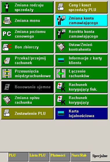 Operacje kasowe 2.4.5 27 Zakładka Specjalne Na zakładce Specjalne zebrane są różne funkcje, dotyczące zawsze bieżącego rachunku.