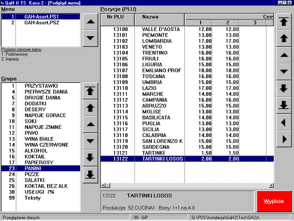 48 3..3 Instrukcja użytkownika - GH-POS Podgląd Menu Sprzedaży Menu Wyświetla wszystkie zdefiniowane menu w systemie. Wybieramy to menu, które chcemy przeglądać.