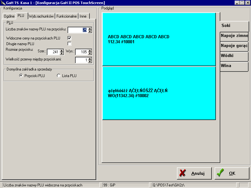 Funkcje dodatkowe 55 Na zakładce PLU ustawia się właściwości przycisków symbolizujących PLU - liczbę znaków nazwy PLU wyświetlanych na przyciskach, to czy będzie widoczna na nich cena,