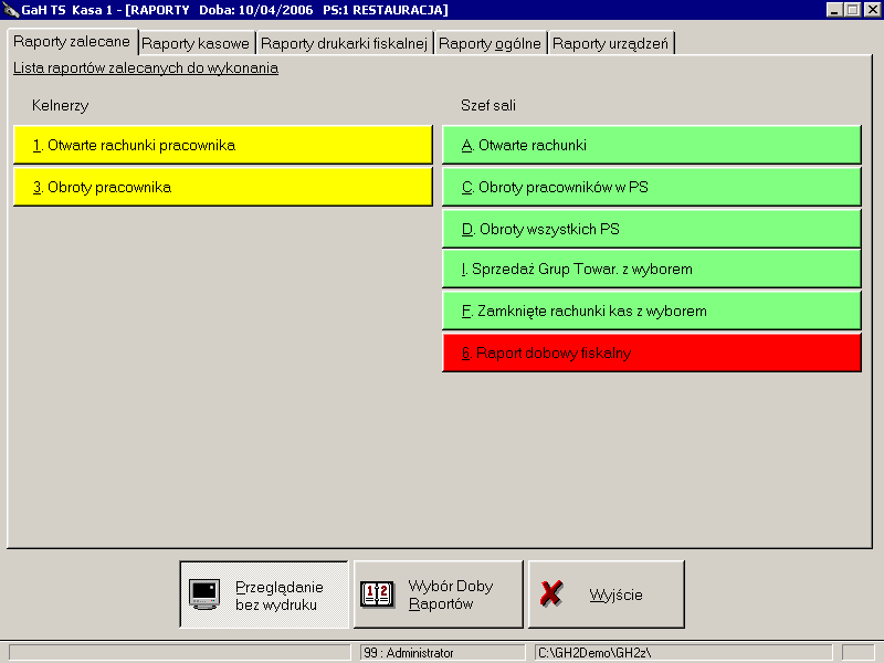 64 4 Instrukcja użytkownika - GH-POS Raporty Dla wygody użytkownika najczęściej używane raporty umieszczone są na zakładce Raporty zalecane. Raporty zostały podzielone na pięć grup:.