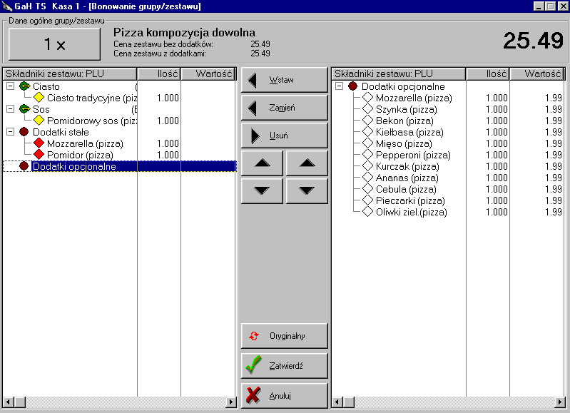 88 Instrukcja użytkownika - GH-POS Niewymiennym i stałym elementem są Dodatki stałe, czyli ser i pomidory, występujące w każdej pizzy.