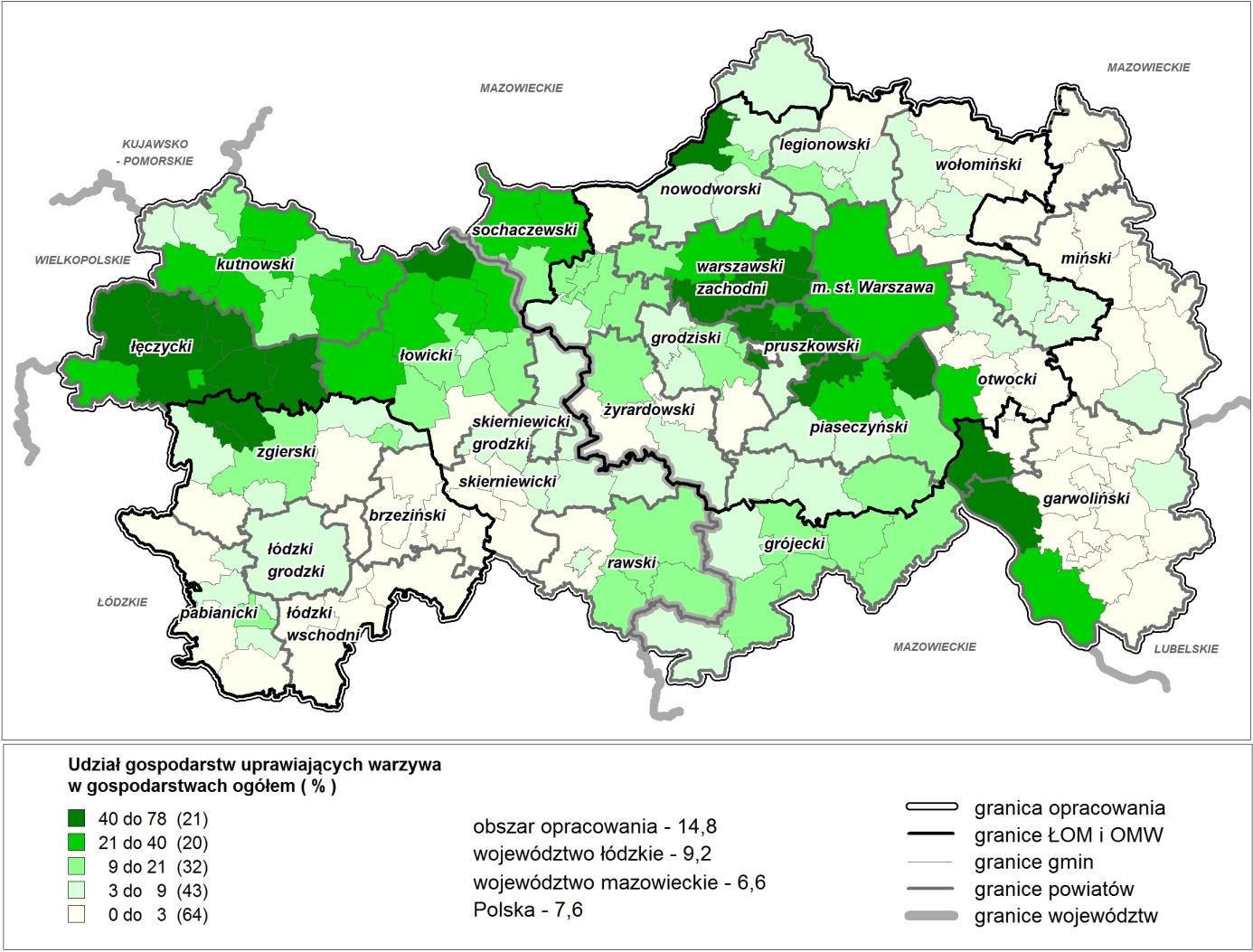 mazowieckie 32,5 12,6 13,4 7,8 7,7 3,7 buraki ogórki pomidory 0 20 40 60 80 Źródło: opracowanie własne na podstawie Rocznika Statystyczny Rolnictwa 2013 (GUS) W obszarze bipolarnym zaznacza się