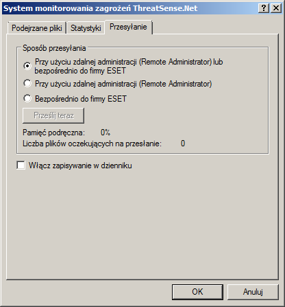 4.11.3 Przesyłanie Użytkownik może wybrać sposób przesyłania plików i informacji statystycznych do firmy ESET.