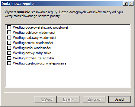 3.1.2.1 Dodawanie nowych reguł Ten kreator prowadzi użytkownika przez proces dodawania zdefiniowanych przez niego reguł zawierających połączone warunki.