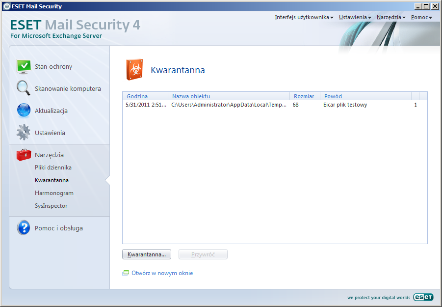 4.4 Kwarantanna Głównym zadaniem kwarantanny jest bezpieczne przechowywanie zainfekowanych plików.