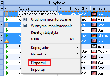 17 Axence NetTools Eksportowanie danych Aby wyeksportować tabelę zawierającą dane o urządzeniach, z menu kontekstowego wybierz opcję Eksportuj.