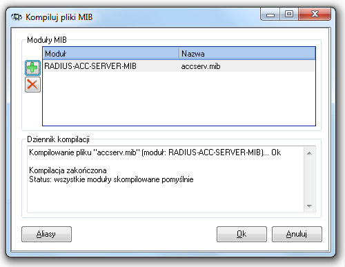 SNMP Jeśli chcesz dodać nowy plik, kliknij na przycisk 3. Dodaj moduł MIB, klikając na przycisk pojawia się po kompilacji. 4.