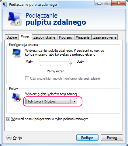 4 Konfiguracja po stronie klienta Analogicznie jak w przypadku serwera najlepiej jest korzystać z najnowszej wersji klienta zdalnego pulpitu.