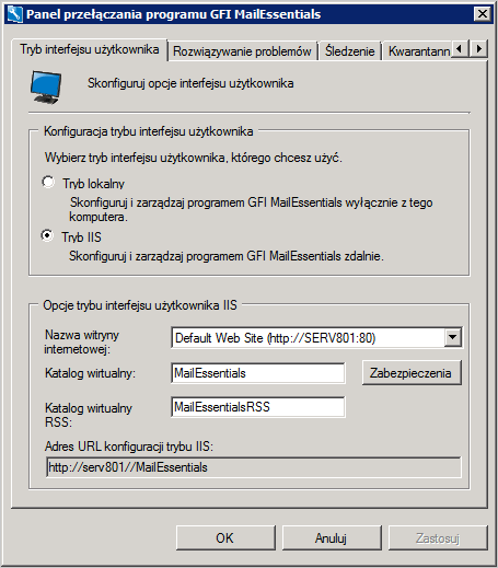 Screenshot 133: Panel przełączania programu GFI MailEssentials tryb interfejsu użytkownika 2.
