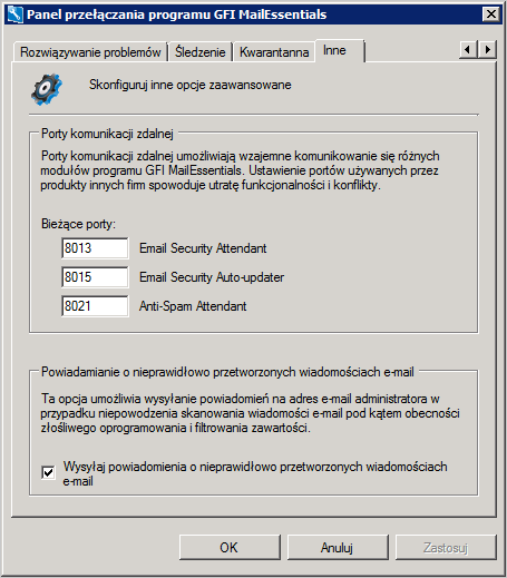 Screenshot 147: Zmienianie portów komunikacji zdalnej 2. W obszarze Porty komunikacji zdalnej zmień odpowiednie numeru portów, wybierając porty nieużywane przez inne aplikacje. 3.