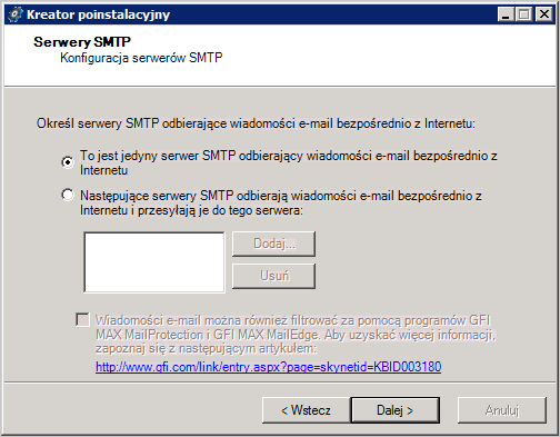 4. W oknie dialogowym Domeny przychodzącej poczty e-mail określ wszystkie domeny dla potrzeb skanowania w poszukiwaniu wirusów i spamu.