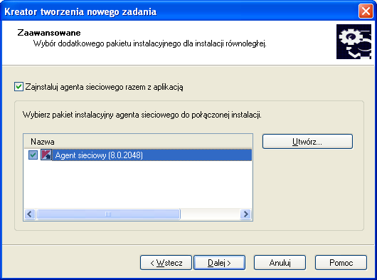 P O D R Ę C Z N I K Z D A L N E J I N S T A L A C J I Aby utworzyć nowy pakiet instalacyjny agenta sieciowego, kliknij przycisk Utwórz.
