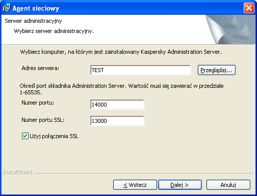 Z D A L N A I N S T A L A C J A I U S U W A N I E O P R O G R A M O W A N I A Numer portu do łączenia przy użyciu protokołu SSL. Domyślnym numerem portu jest 13000.