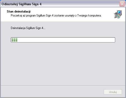 5 DEINSTALACJA Deinstalacji można dokonać na dwa sposoby: - z menu Start/Programy/ Sigillum Sign 4/, uruchamiając program lub - z panelu sterowania W celu deinstalacji aplikacji z panelu sterowania