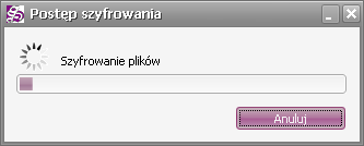 Aby kontynuować operację szyfrowania należy wcisnąć przycisk Szyfruj. Przycisk Anuluj przerywa akcję szyfrowania pliku.