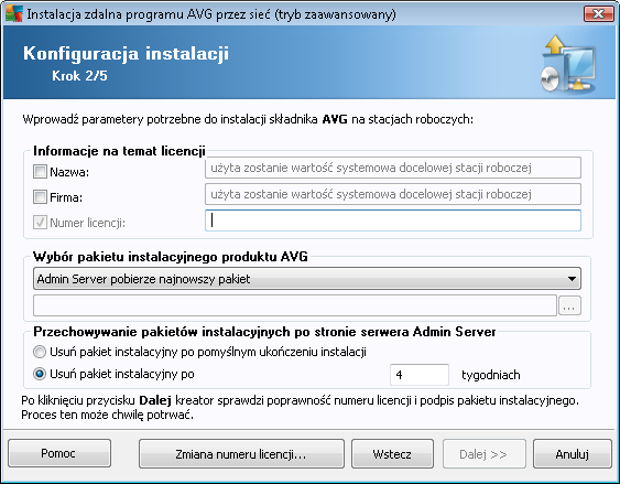 W tym kroku konieczne jest określenie następują cych parametrów instalacji: Informacje o licencji wprowadź dane na temat licencji takie jak nazwa, firma i numer licencji (wartośćwymagana).