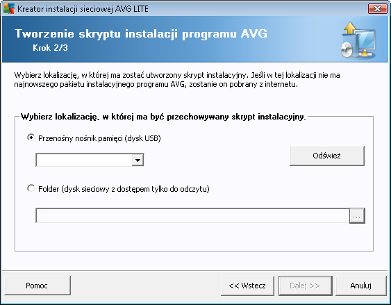 8.2.2. Tworzenie skryptu instalacyjnego AVG W tym oknie dialogowym należy wybraćlokalizację, w której zostanie zapisany skrypt instalacyjny.