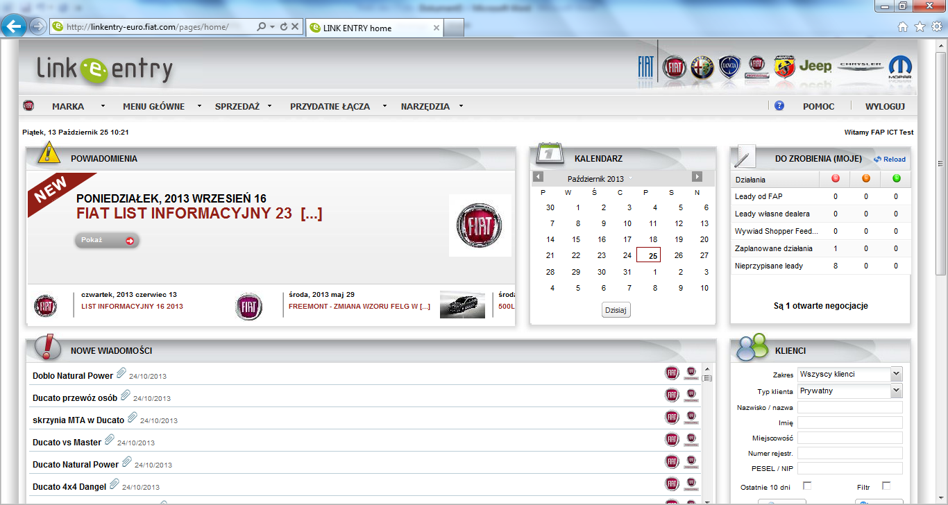Strona startowa Jednym z podstawowych pojęd związanych z modułem CRM w.linku. jest pojęcie leada. Lead oznacza szansę sprzedaży samochodu danemu klientowi.