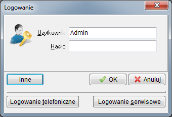 4.9 Zmiana użytkownika, hasła, firmy Zmiana użytkownika <Shift+Ctrl+U> nowy użytkownik, chcąc zalogować się do systemu, powinien podać swoją nazwę i hasło (przycisk