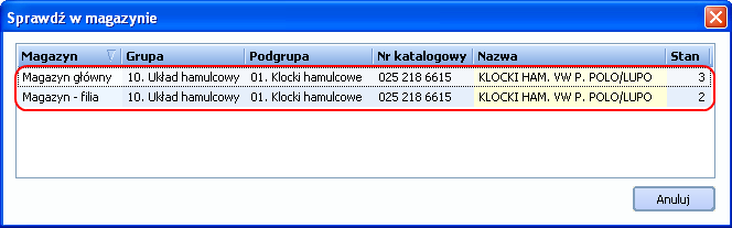 2.3.1.2 Sprawdzanie stanu części w magazynie Jeśli w katalogu offline wyszukamy potrzebną część, wówczas możemy sprawdzić jej stan w magazynach programu Integra 7.