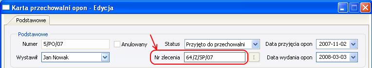 3.1.2 Wystawianie kart przechowalni ze zlecenia naprawy Jeśli zostanie wystawione zlecenie dot. naprawy pojazdu, to istnieje możliwość szybkiego wywołania karty przechowalni dla tego pojazdu.