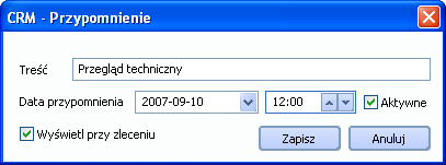 Inne, przydatne opcje menu kontekstowego: Edytuj kartę pojazdu, sprzętu uruchamia edycję karty pojazdu/sprzętu, którego dotyczy wpis, np.