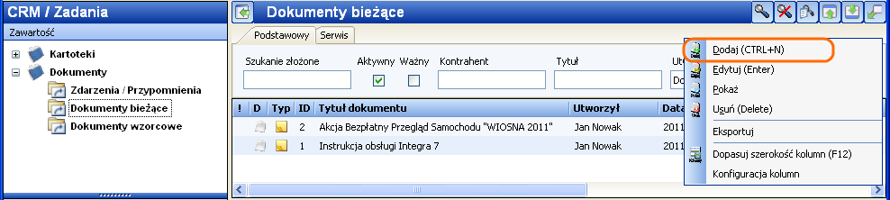 Można również tak skonfigurować program, aby podczas zapisu terminu przypomnienie w CRM generowało się automatycznie. W tym celu będąc w module Terminarz wybrać menu Administracja/Ustawienia.