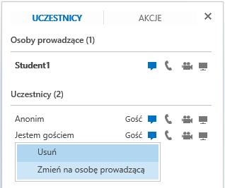 Rys. 25 Okienko usuwania uczestnika lub zmiany osoby prowadzącej.