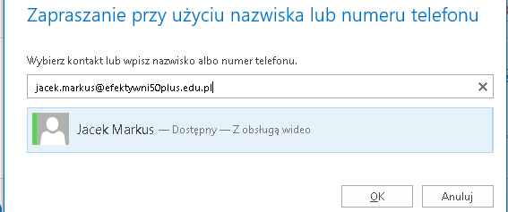 Wizytówka pozwala nawiązać z wybranym uczestnikiem rozmowę tekstową.