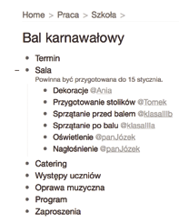 Żeby to zaznaczyc w naszym notatniku, wystarczy najechac kursorem na szarą kropke obok punktu (w naszym przypadku Oświetlenie) i na rozwijanej lis cie zaznaczyc Complete (zakończone).