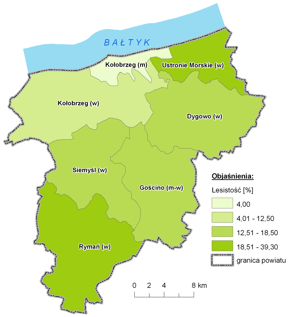 Tabela 12 Lesistość powiatu jednostka 2010 2011 2012 2013 ogółem ha 15656,0 15788,5 15816,5 15821,29 lesistość w % % 21,1 21,3 21,3 21,3 grunty leśne publiczne ogółem ha 15026,5 15029,1 15027,8