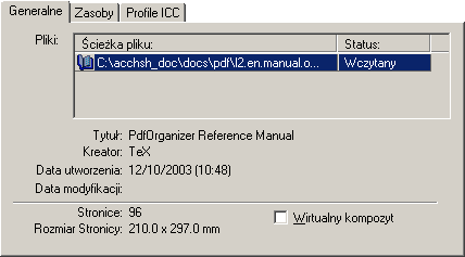 Lista dokumentów Jeśli dokument dodany do listy zawiera kilka stron i kiedy przynajmniej jedna z tych stron ma inne rozmiary niż pozostałe, PuzzleFlow Organizer wyświetla znak + koło rozmiaru strony