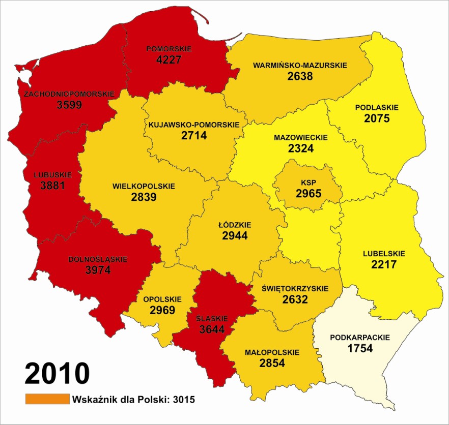 Przestępczość ogółem Wskaźnik zagrożenia przestępczością ogółem w przeliczeniu na 100 tysięcy mieszkańców Wykres 1.5 Zagrożenie przestępczością ogółem w przeliczeniu na 100 tys.