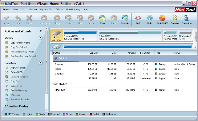 MiniTool Partition Wizard Home Edition 7.6.1 darmowy do użytku domowego program do zarządzania dyskiem twardym oraz partycjami.