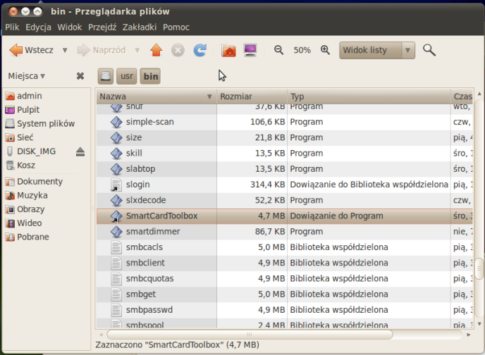 Aplikację Smart Card Toolbox znajdziemy w katalogu domowym \usr\bin\ i w menu Programy>Akcesoria Oprócz instalacji Aplikacji Comarch SmartCard aby urządzenia szyfrujące działały prawidłowo