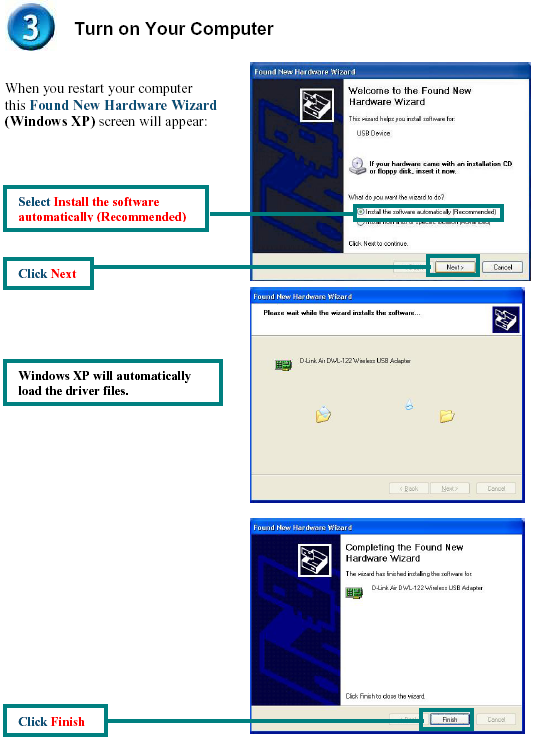 Uruchamianie komputera Po uruchomieniu komputera z systemem Windows XP wyświetli się pokazany obok ekran Kreatora instalacji nowego sprzętu.