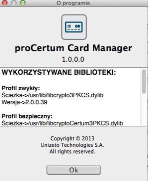 Po uruchomieniu aplikacji w górnej belce można wybrać informacje o programie, opcje oraz zakończyć pracę aplikacji.