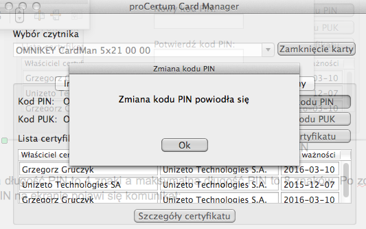 Rysunek 43 profil bezpieczny karty zmiana PIN Minimalna długość PIN to 4 znaki a maksymalna długość PIN to 8 znaków.