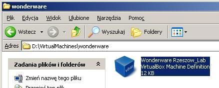 2. Kliknąć dwukrotnie na ikonę pliku konfiguracyjnego maszyny Wonderware_Rzeszow_Lab.vbox 3.
