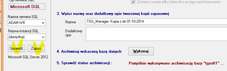 Rysunek 28. Przykład zapisu zmiany konfiguracji (przycisk Zapisz) Uwaga, zalecamy częste wykonywanie kopii zapasowych wszystkich baz danych systemu Sz@rk.