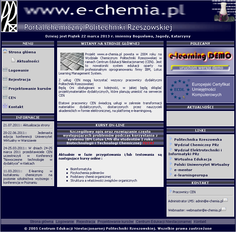 Piotr Wojciechowski, E-chemia: E-learning, 184 Open AGH [2]. Szeroki spektrum prezentowanych na e-portalach kursów odzwierciedla różne koncepcje elektronicznego wspomagania dydaktyki.