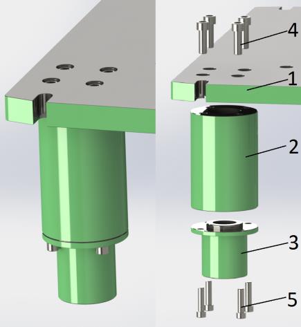 Zastosowanie metody DFA w procesie projektowania okrojnika 133 Rys. 2. Budowa kolumny prowadzącej: 1 stół górny, 2 tuleja mocująca, 3 tuleja prowadząca, 4,5 śruby. Tab. 1. Macierz zależności M k Tab.