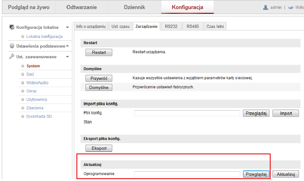 Przykładowa konfiguracja parametrów obrazu dla kamery i7-c1313d.